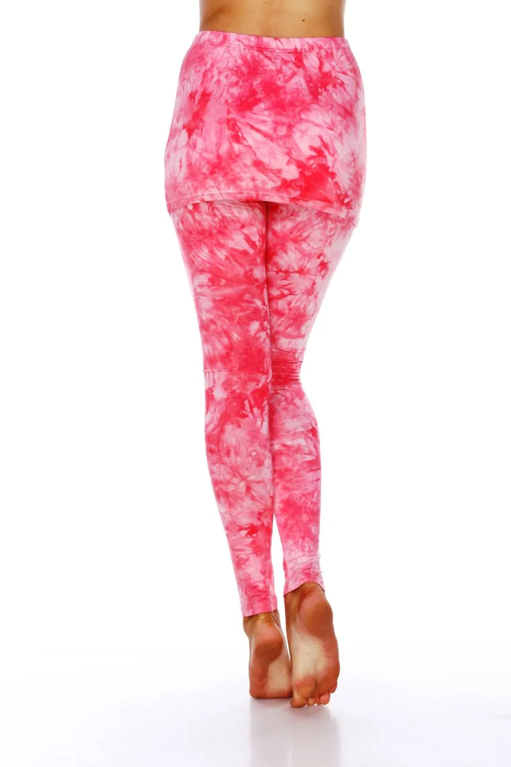 Tie Dye Skirted Leggings In Red