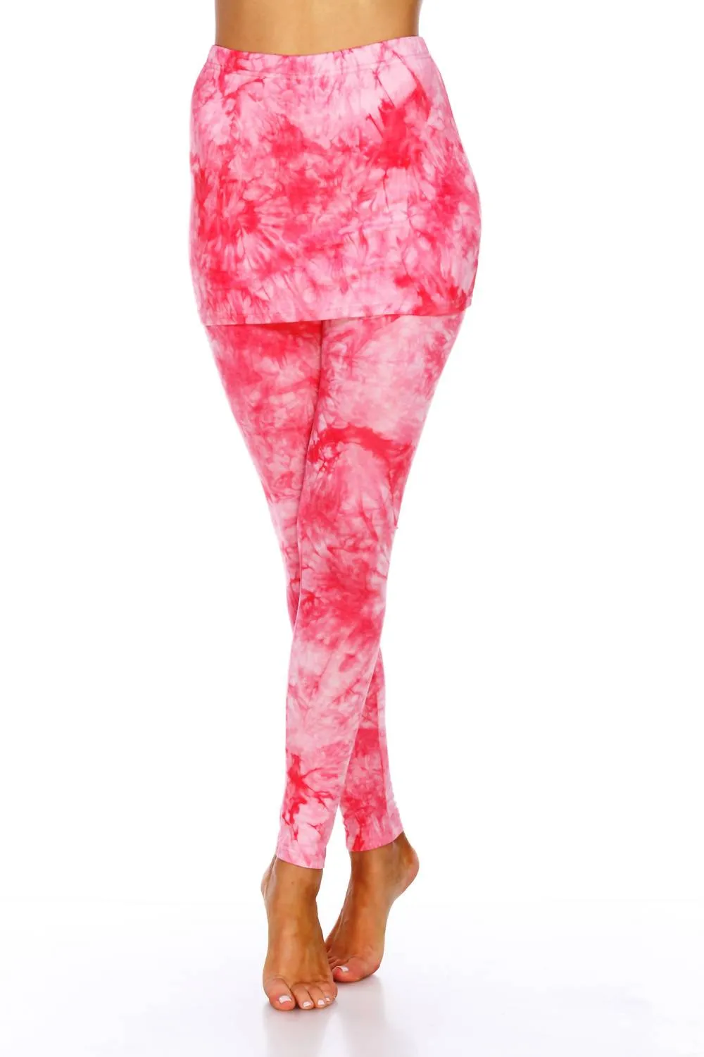 Tie Dye Skirted Leggings In Red