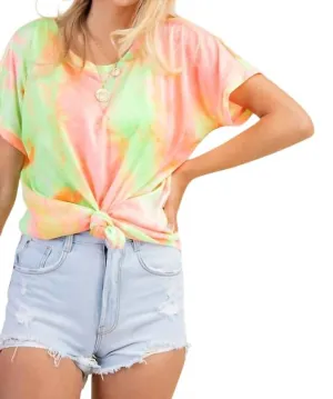 Tie Dye Tee Top In Neon Pink