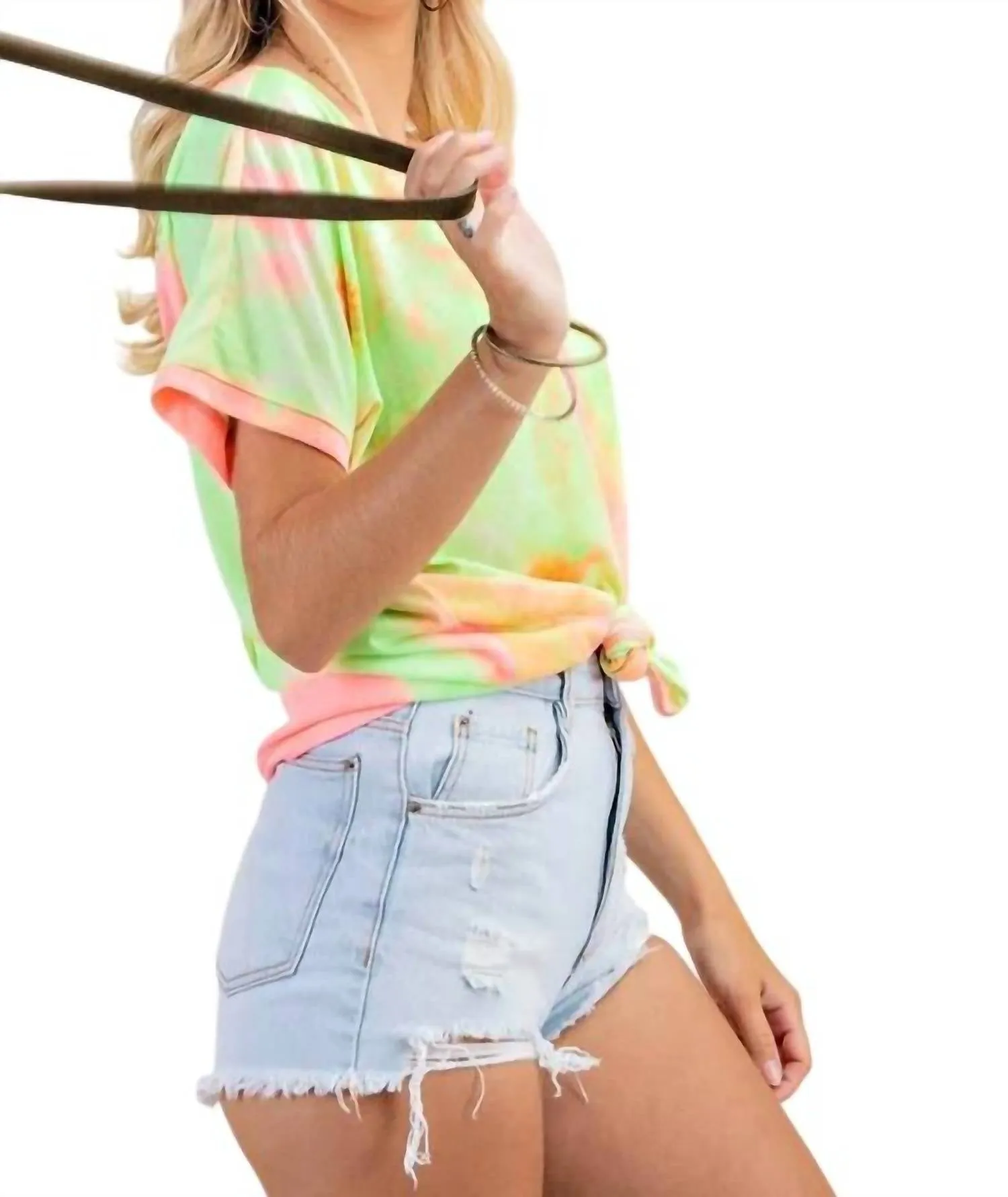 Tie Dye Tee Top In Neon Pink