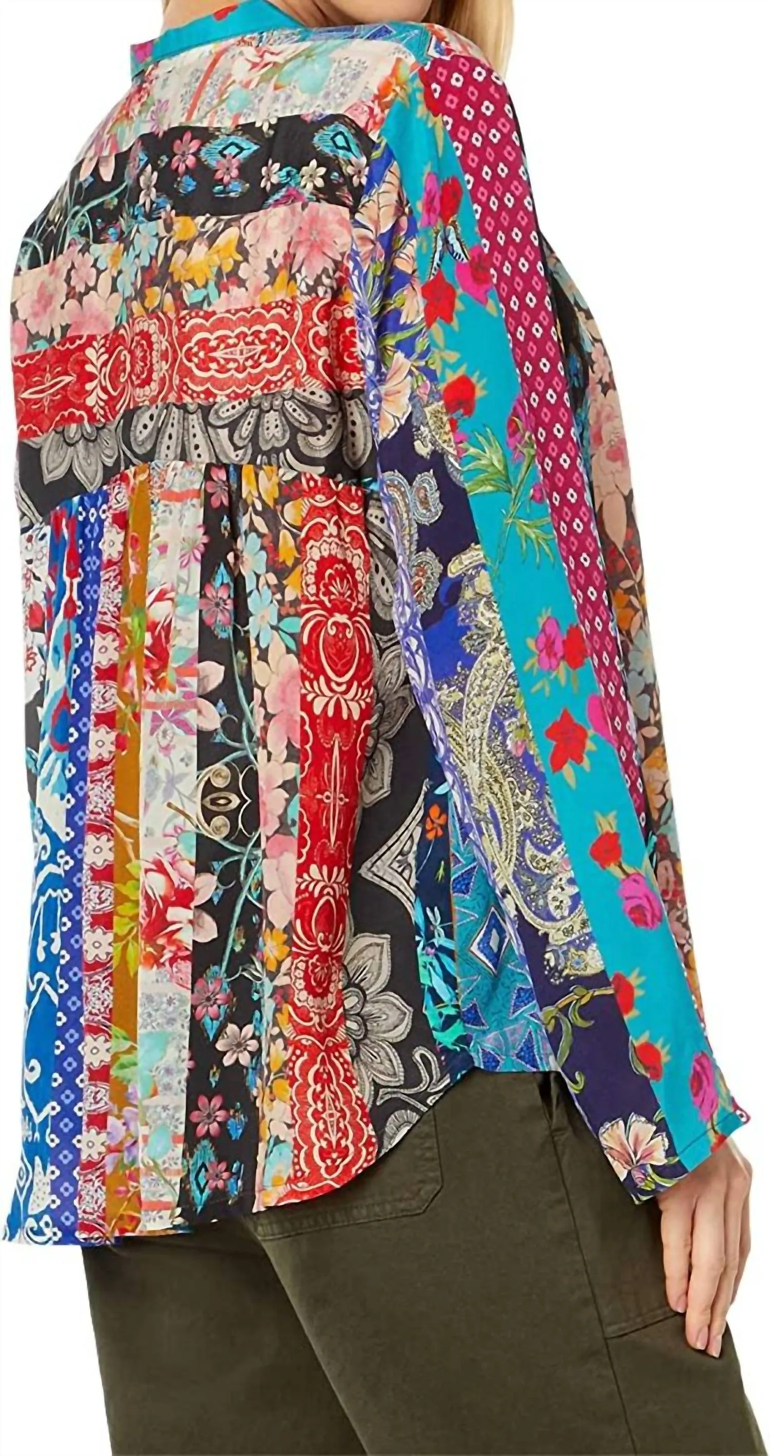 Treble Sofia Button Up Silk Blouse In Multi
