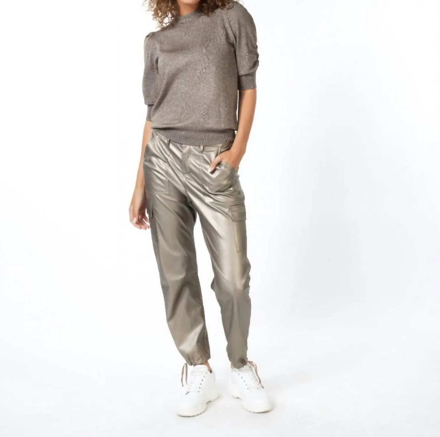 Trousers Cargo Pu In Soft Gold