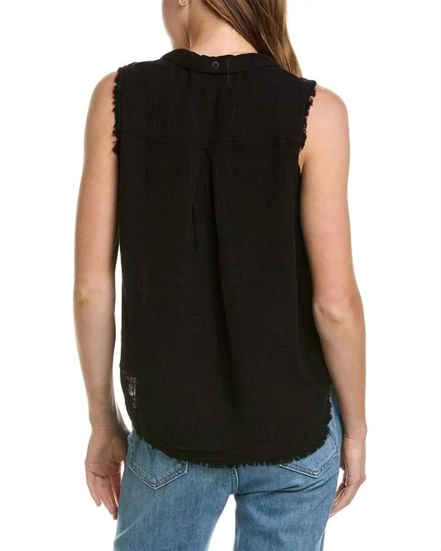 Two Pocket Capri Button Down Top In Black