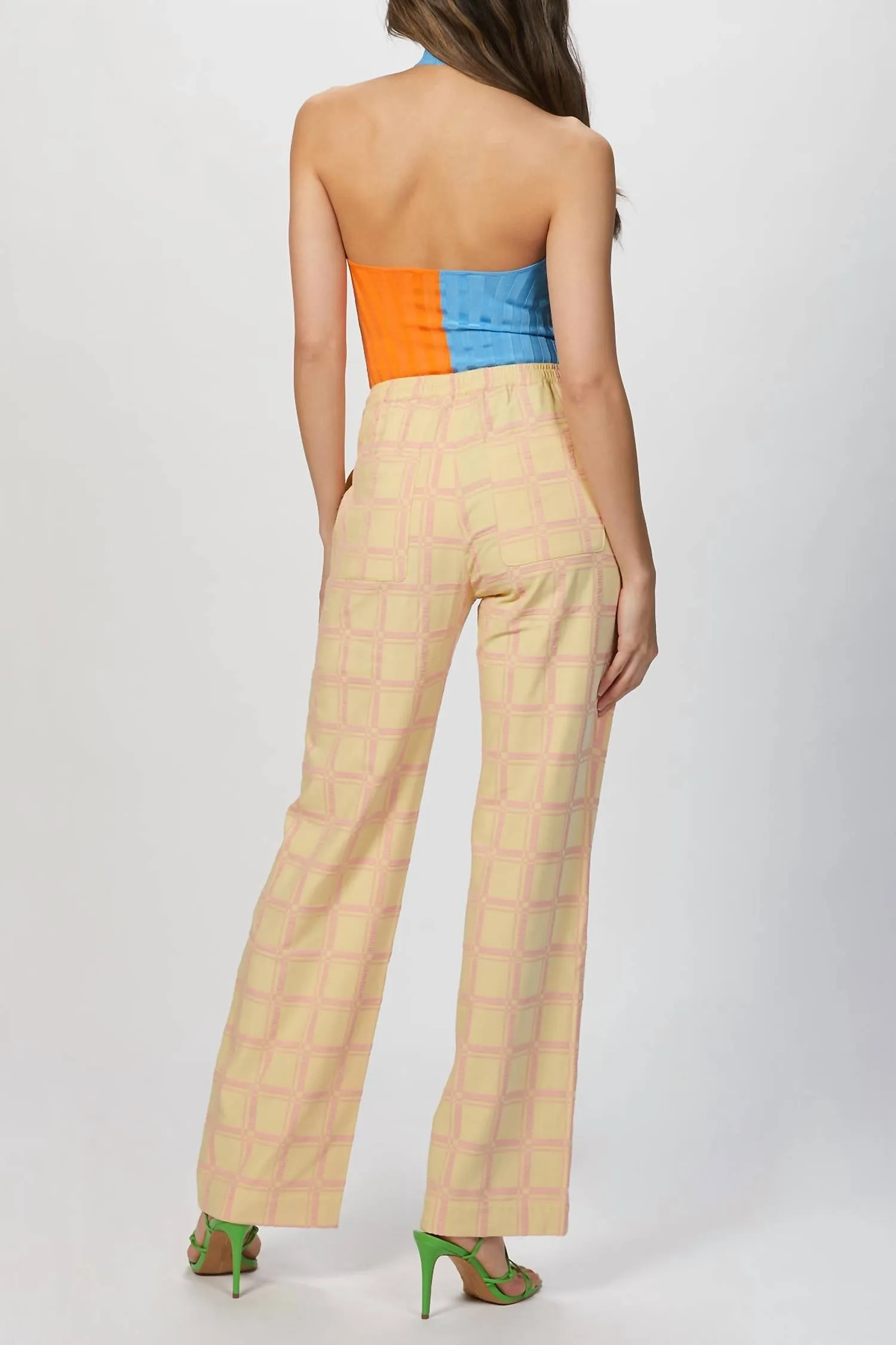 Two-Tone Halterneck Bodysuit In Orange/blue