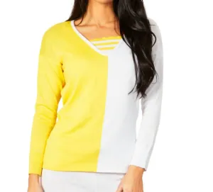 Two-Tone Stripe Detail Top In Lemon/white