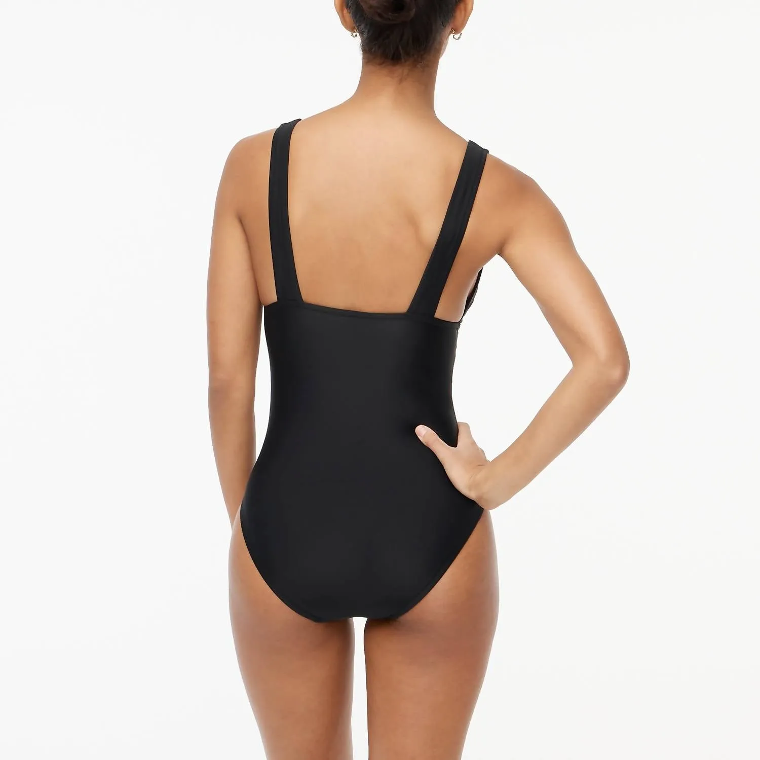 V-Neck Ruched One-Piece Swimsuit In Black
