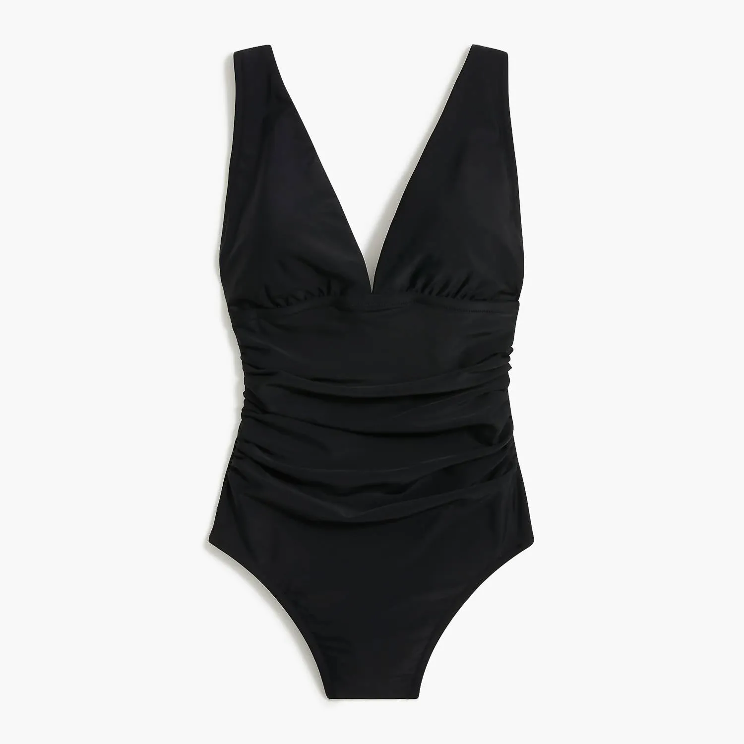 V-Neck Ruched One-Piece Swimsuit In Black