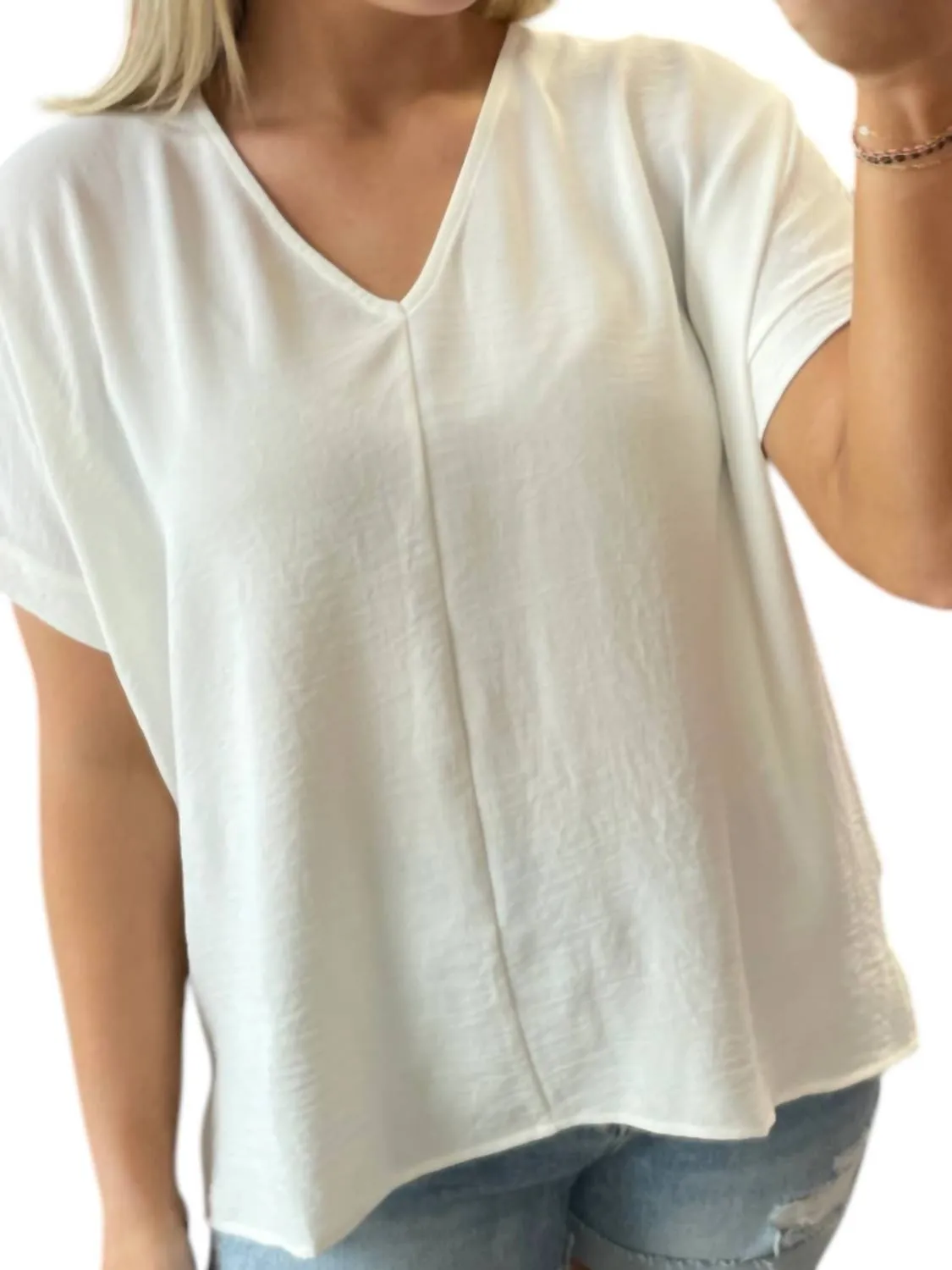 V-Neck Woven Top In Ivory