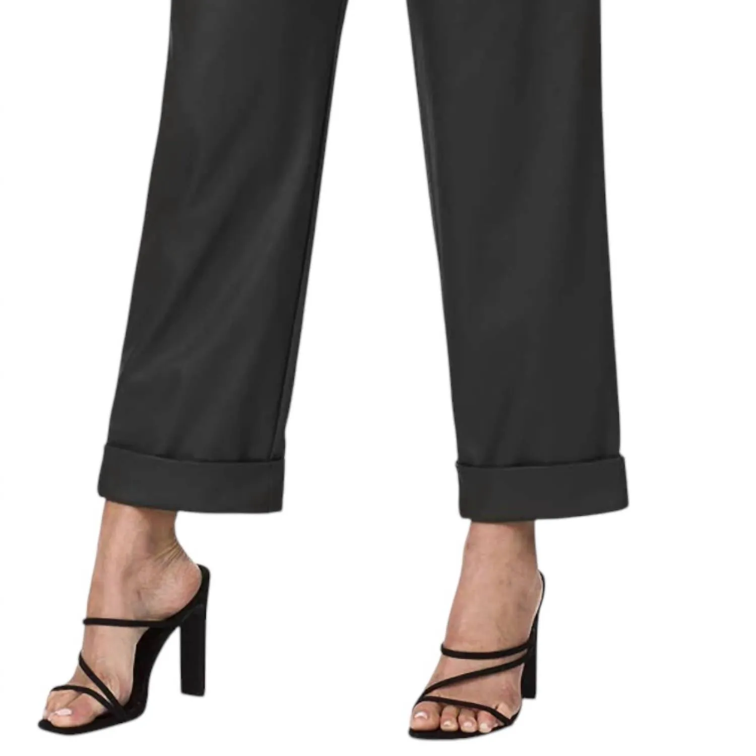 Vegan Leather Pleat Front Pants In Black