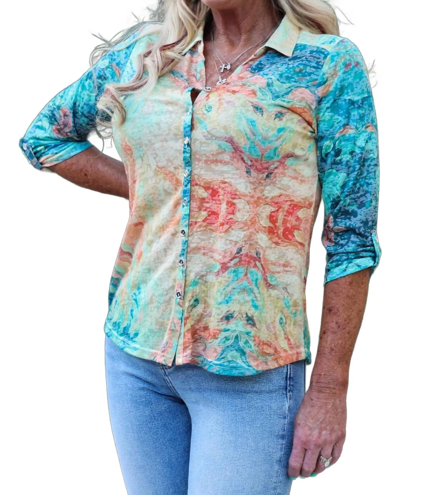 Vibrant Tie Dye Button-Down Shirt In Multi Color