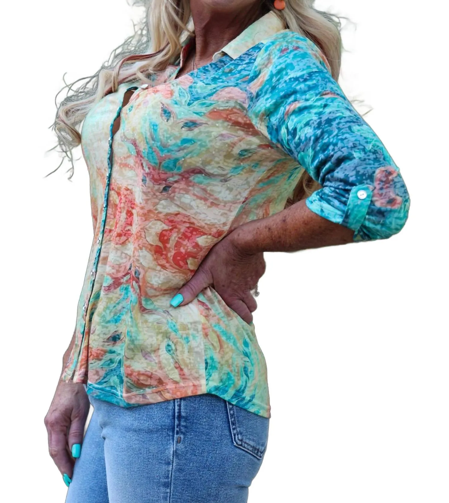 Vibrant Tie Dye Button-Down Shirt In Multi Color
