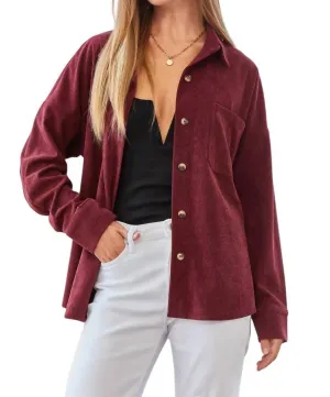 We Go Together Corduroy Button Down Top In Wine