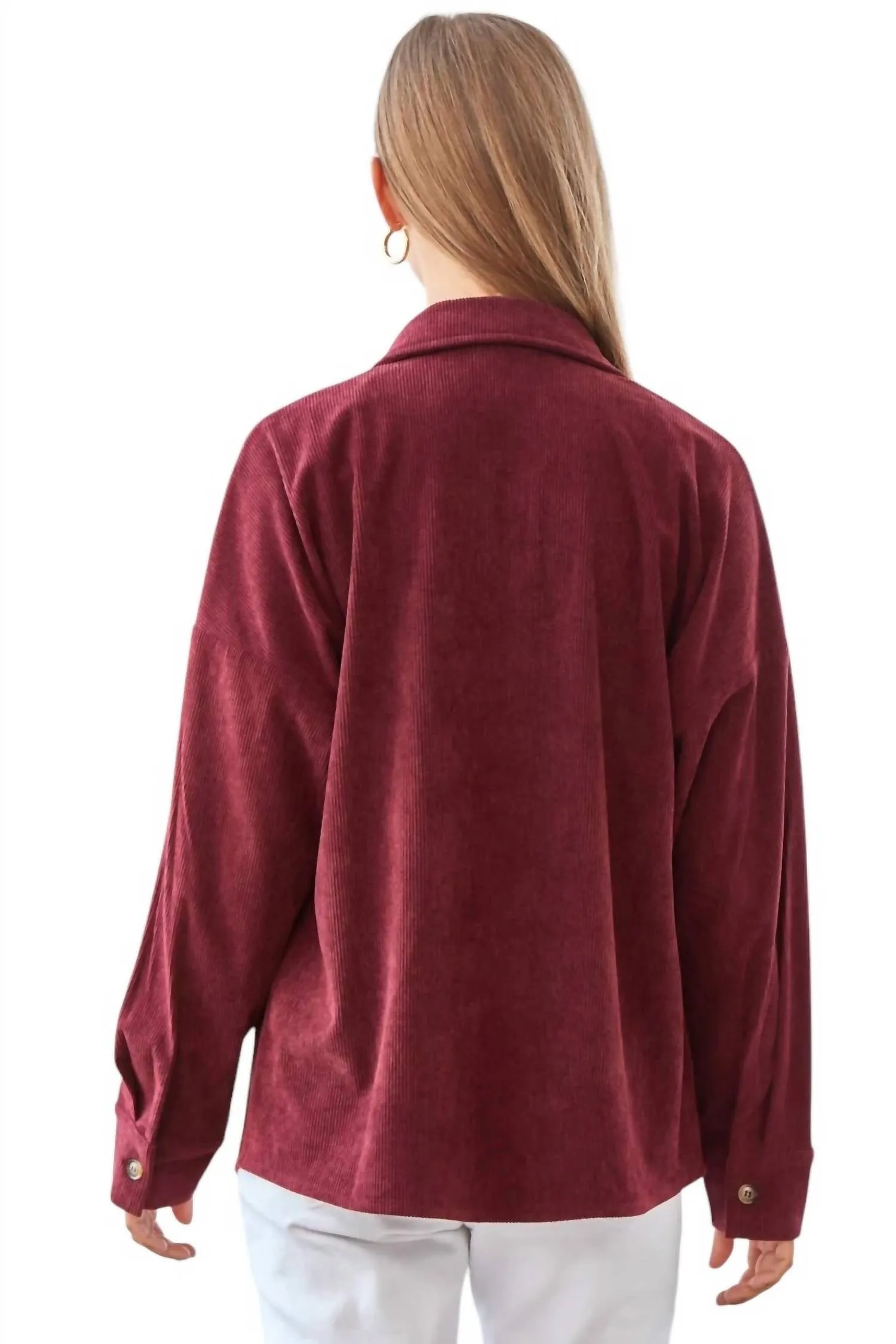 We Go Together Corduroy Button Down Top In Wine