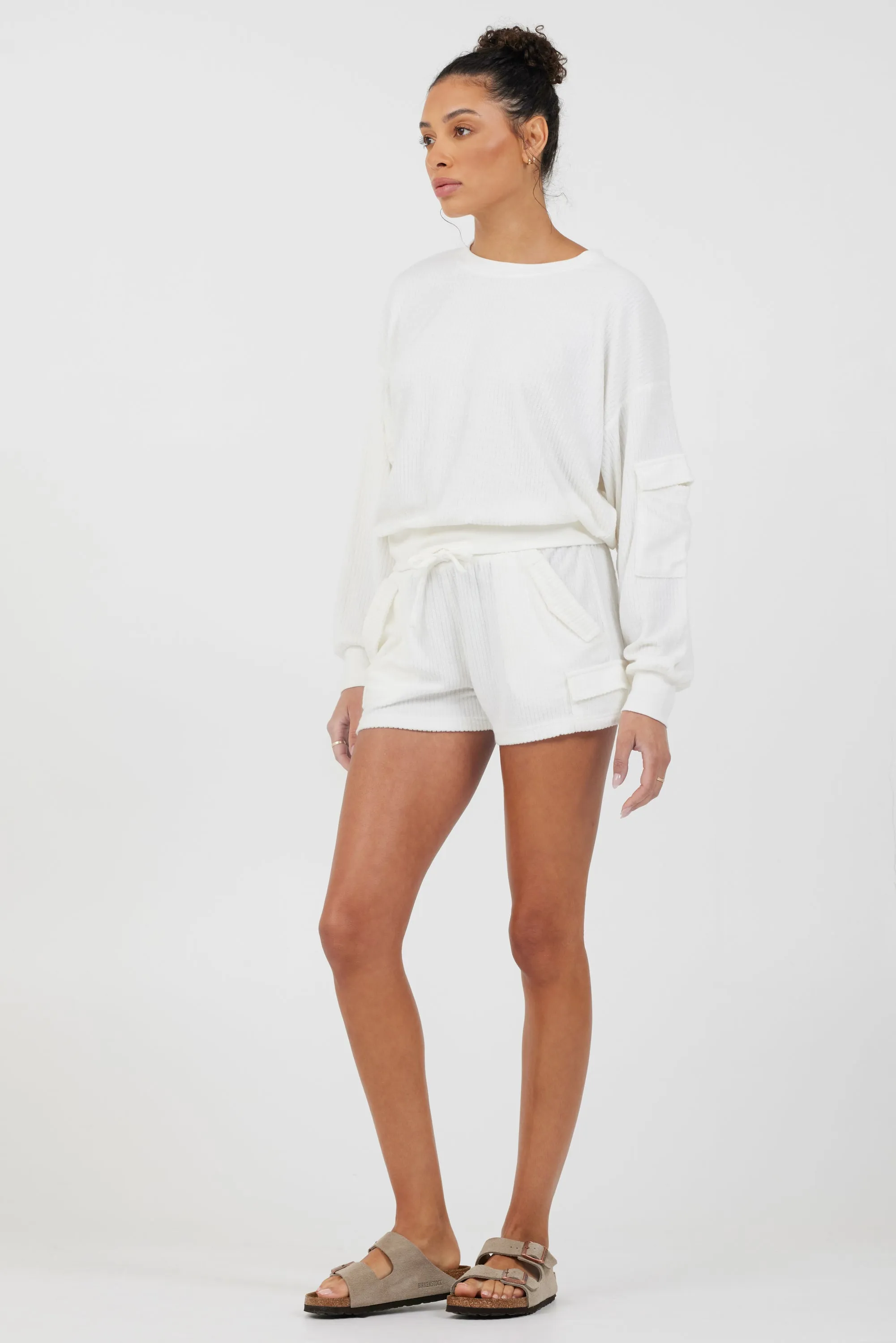 White Cord Terry Crewneck