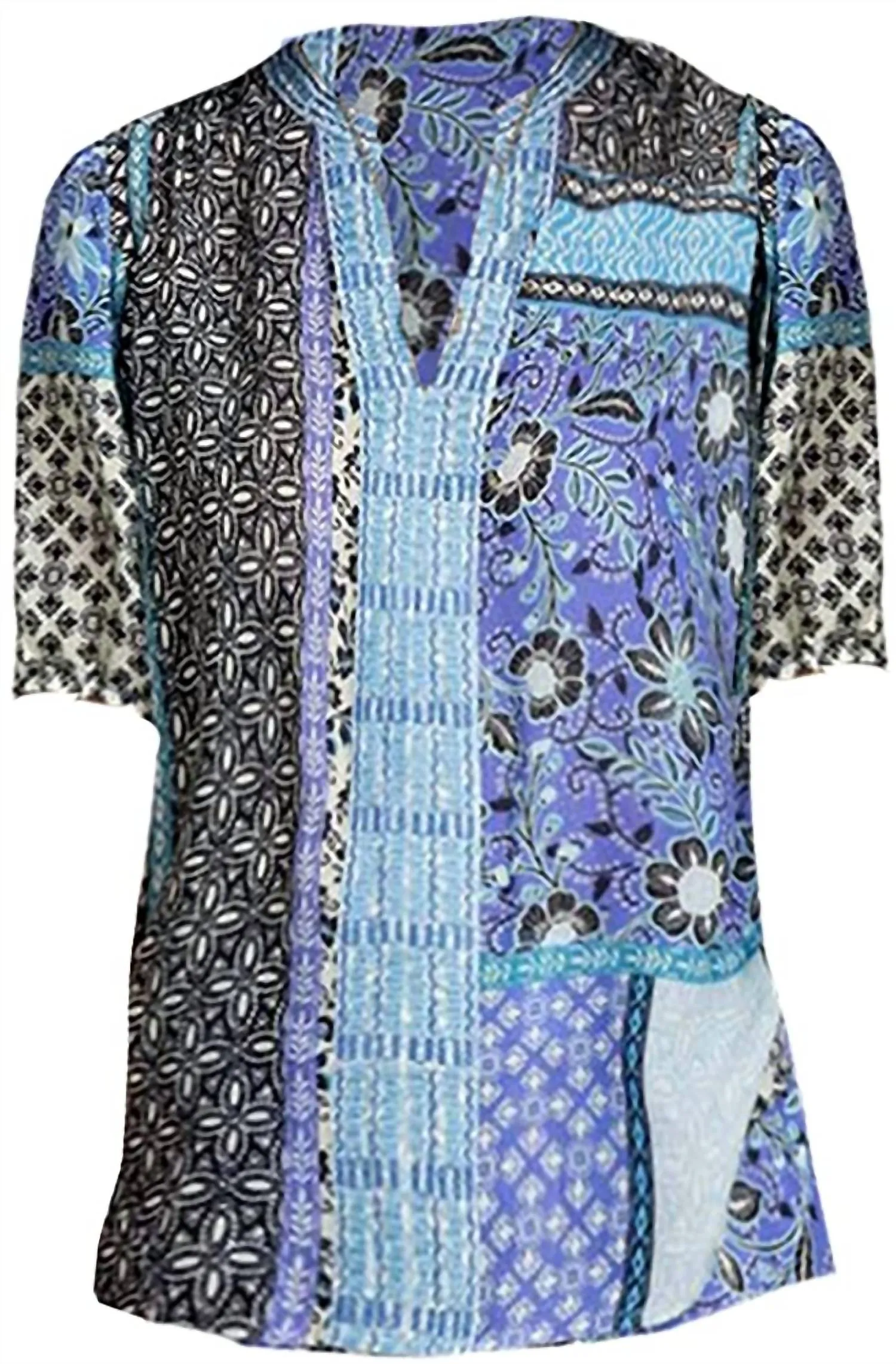 Women Workshop Casablanca Ramie Tunic Top Blouse In Black & Blue