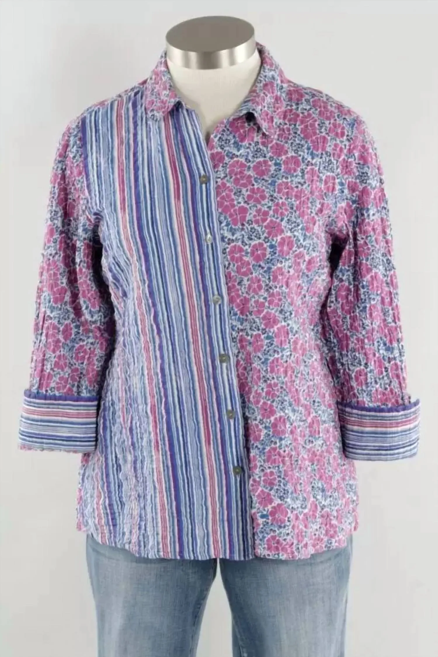 Women's 3/4 Sleeves Button Down Shirt In Mulberry
