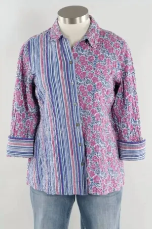 Women's 3/4 Sleeves Button Down Shirt In Mulberry