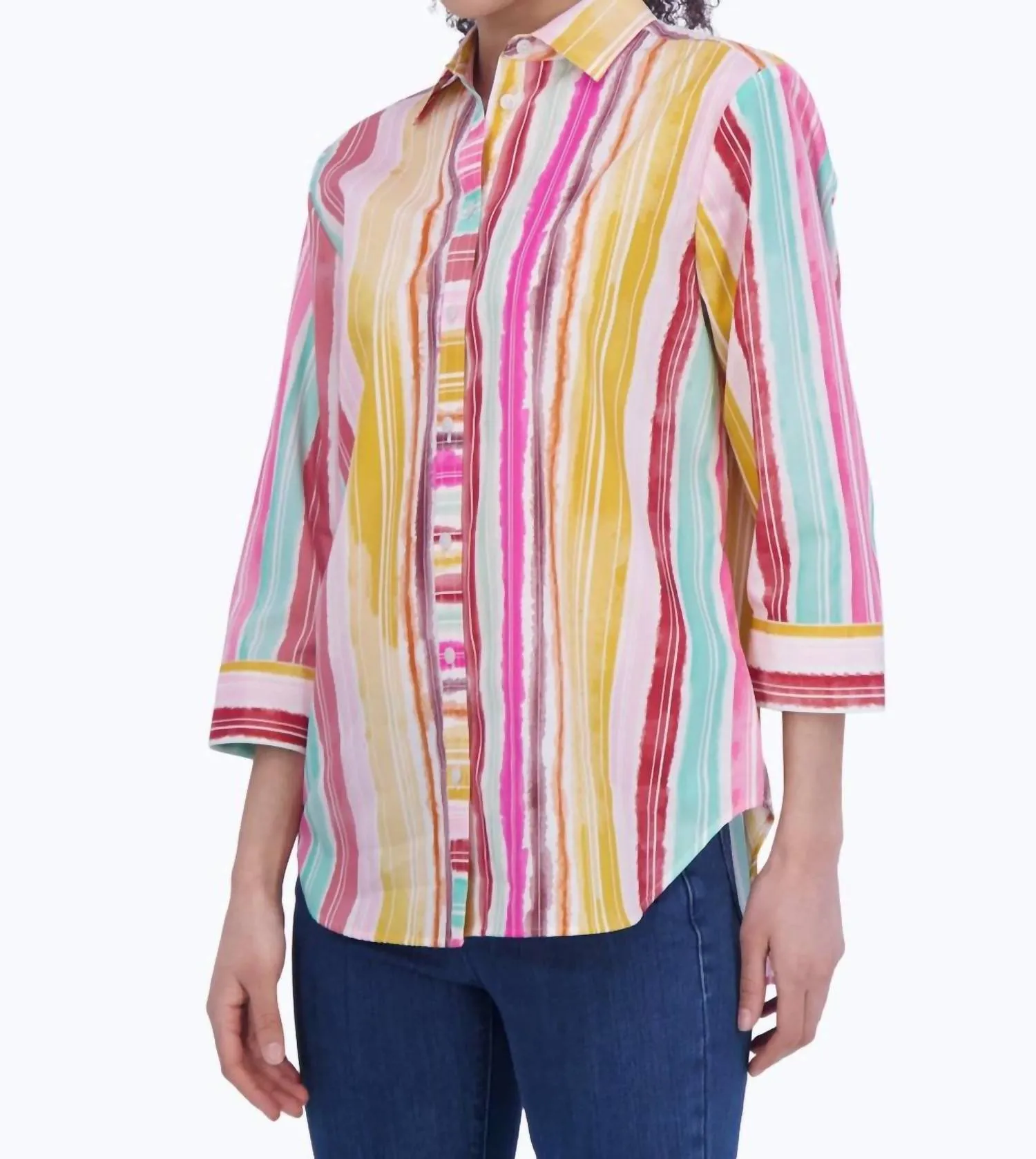 Women's Boyfriend Shirt In Watercolor Stripes