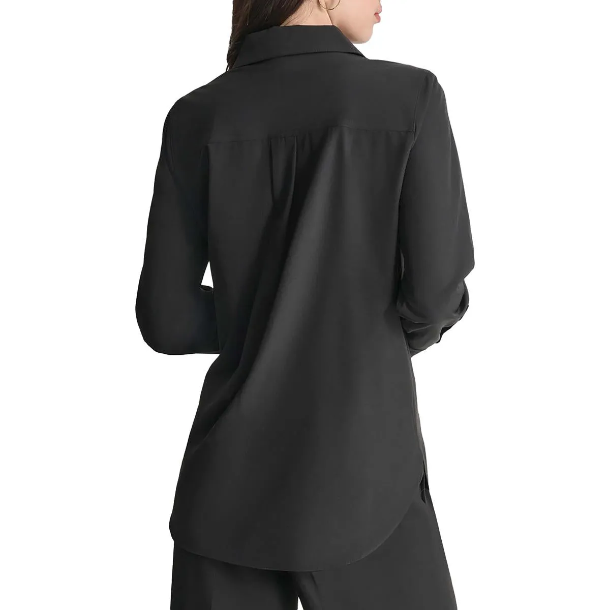 Womens Collar Polyester Button-Down Top