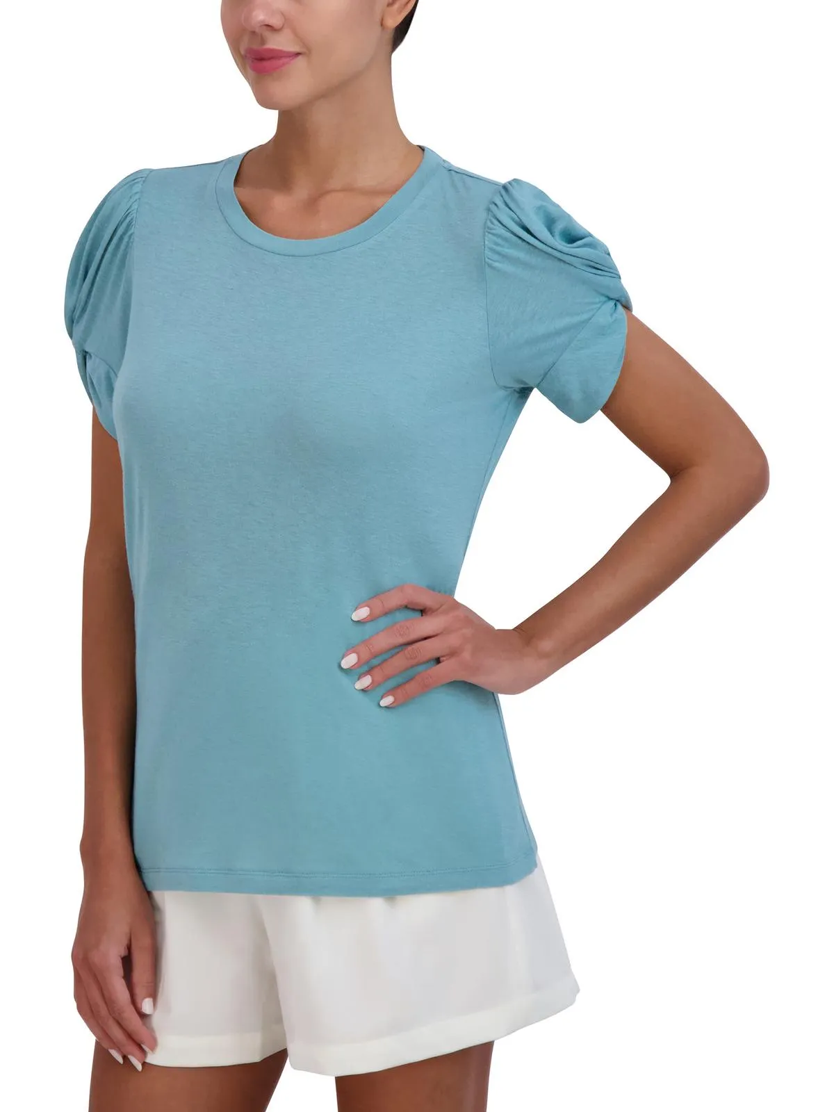Womens Crewneck Twist Sleeve Pullover Top