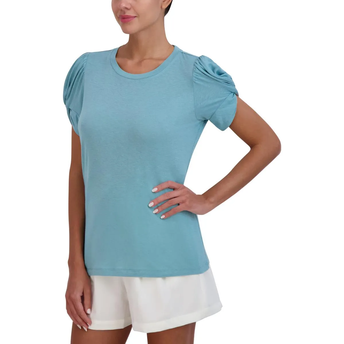 Womens Crewneck Twist Sleeve Pullover Top