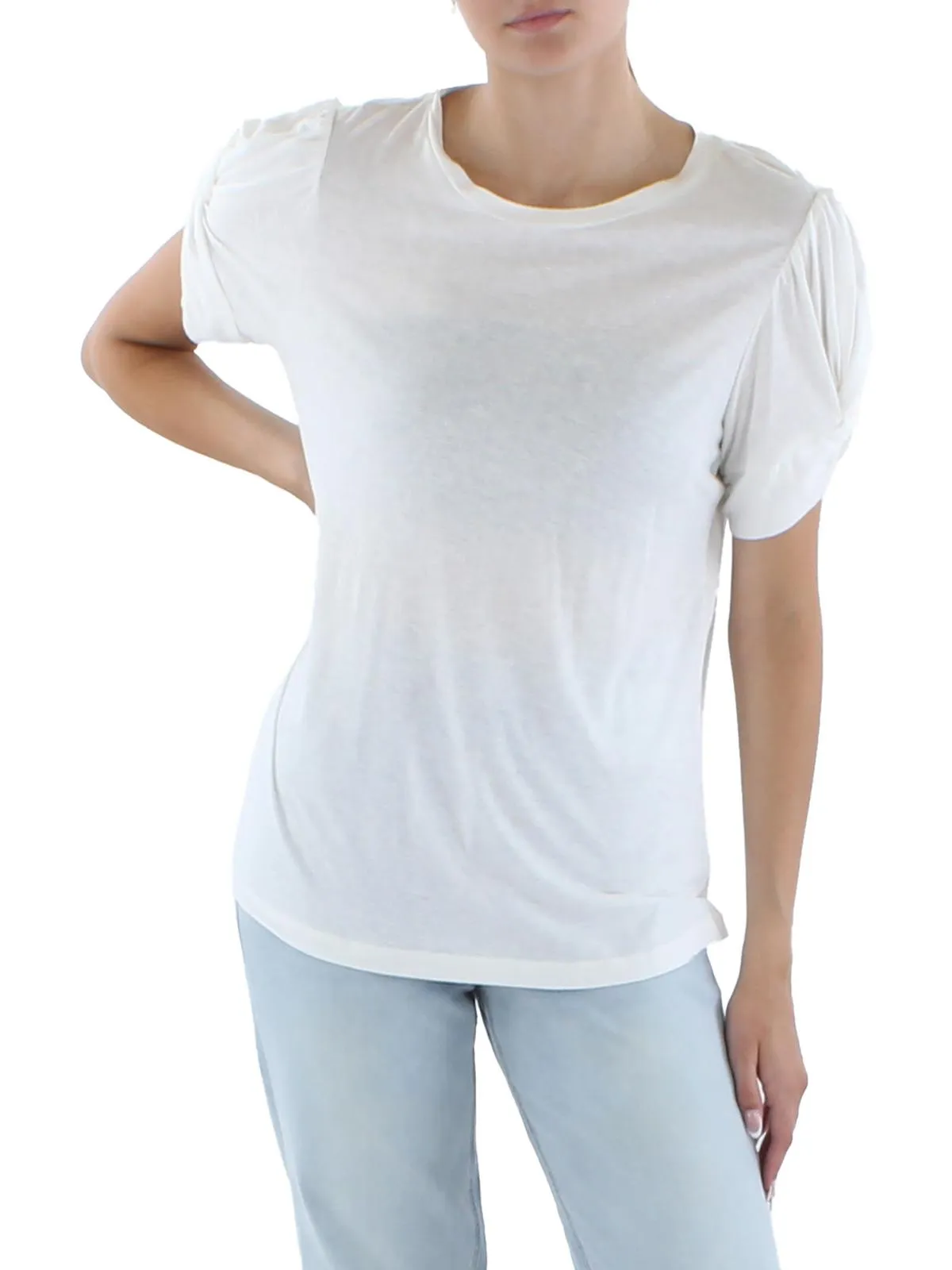 Womens Crewneck Twist Sleeve Pullover Top
