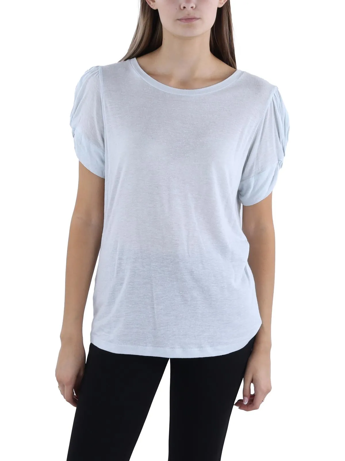 Womens Crewneck Twist Sleeve Pullover Top