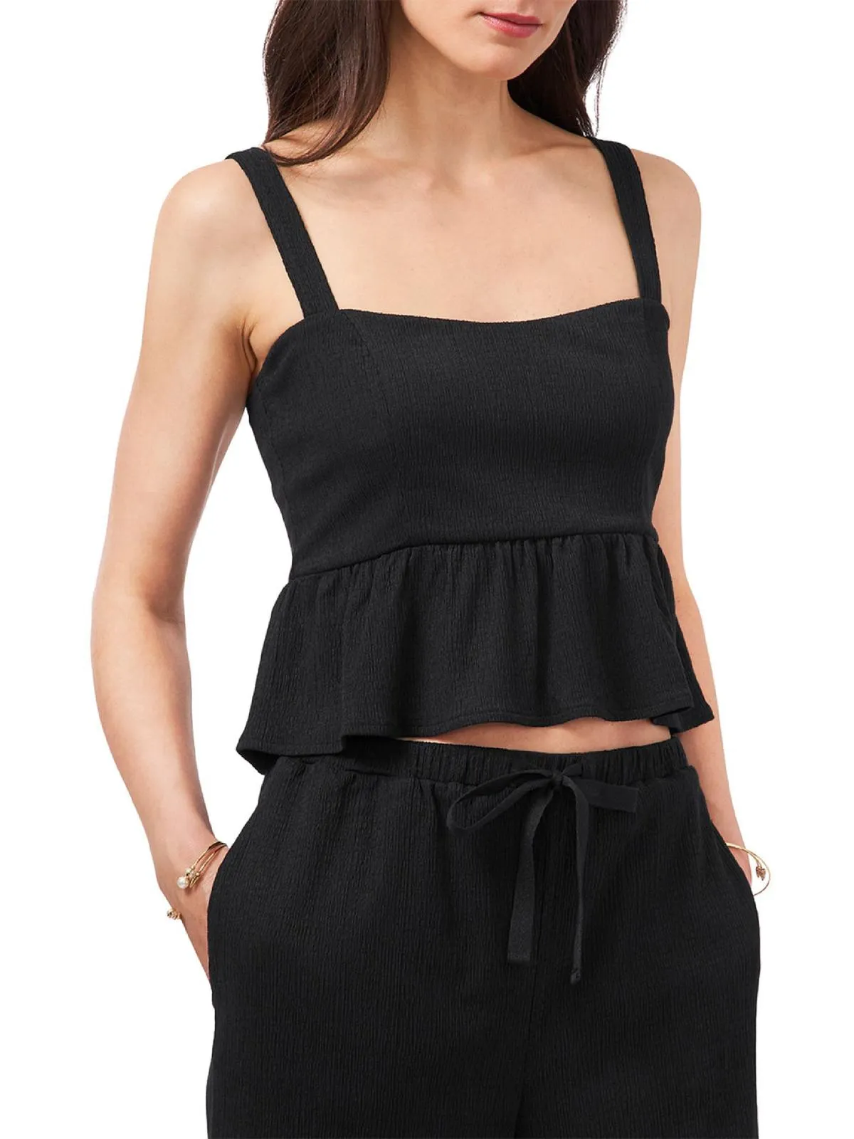 Womens Cropped Sleeveless Peplum Top