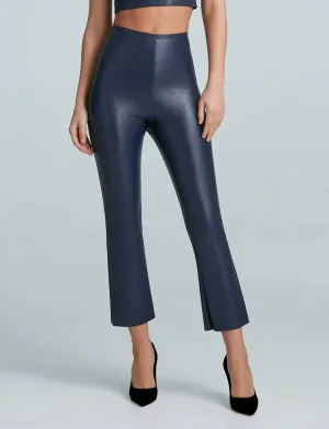 Women's Faux Leather Crop Flare Legging In Navy