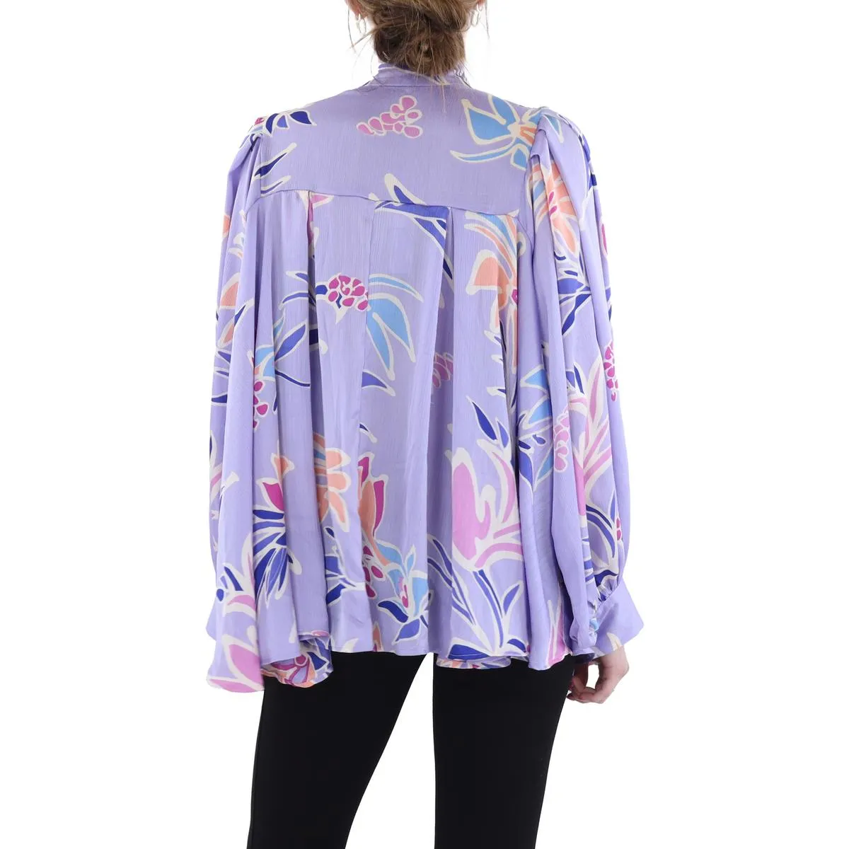 Womens Floral Print Sharkbite Hem Button-Down Top