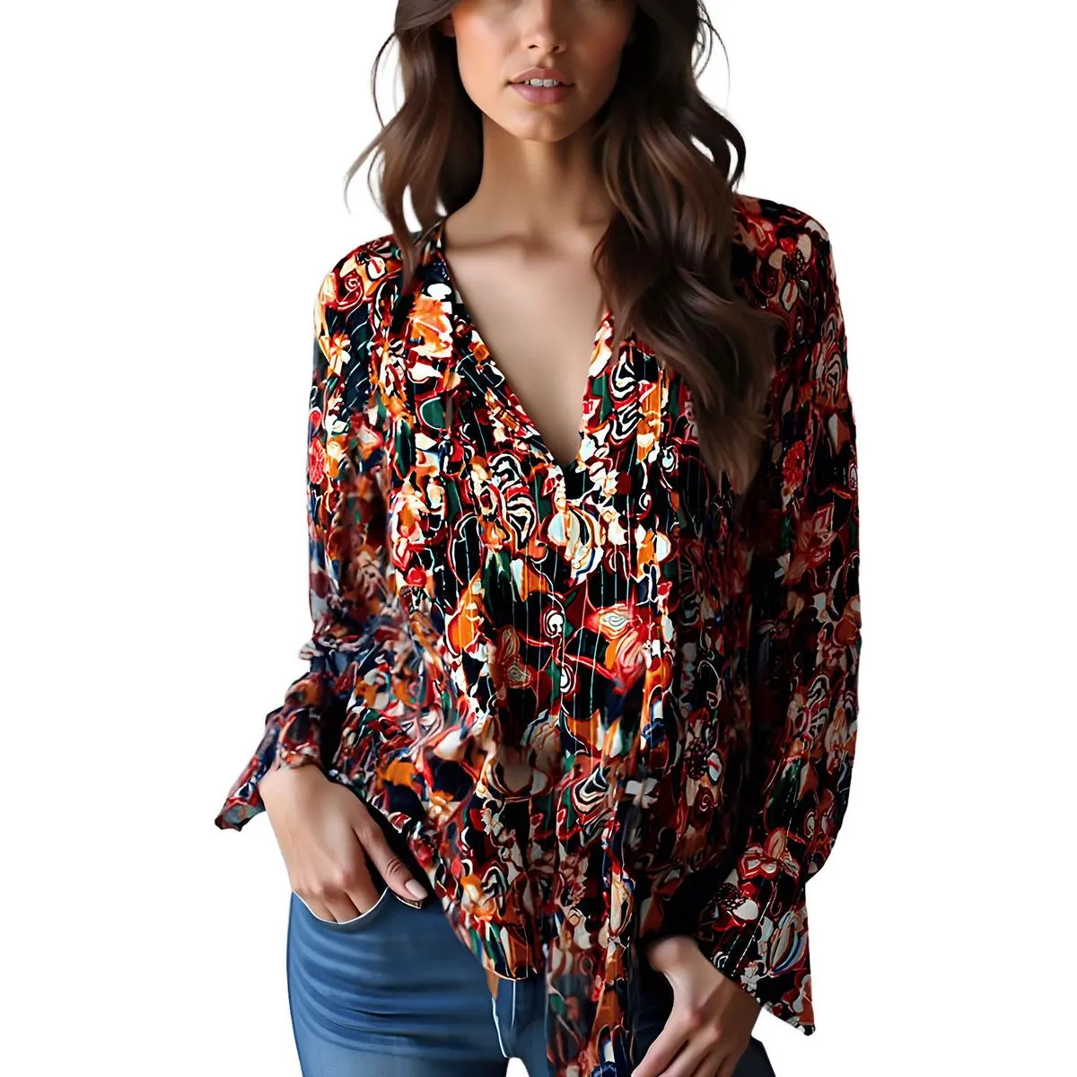 Womens Floral Print Silk Blouse