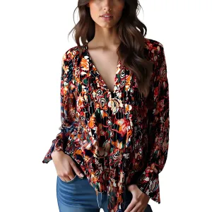 Womens Floral Print Silk Blouse