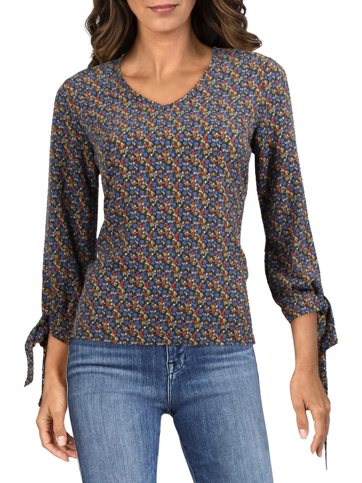 Womens Floral Print V-Neck Blouse
