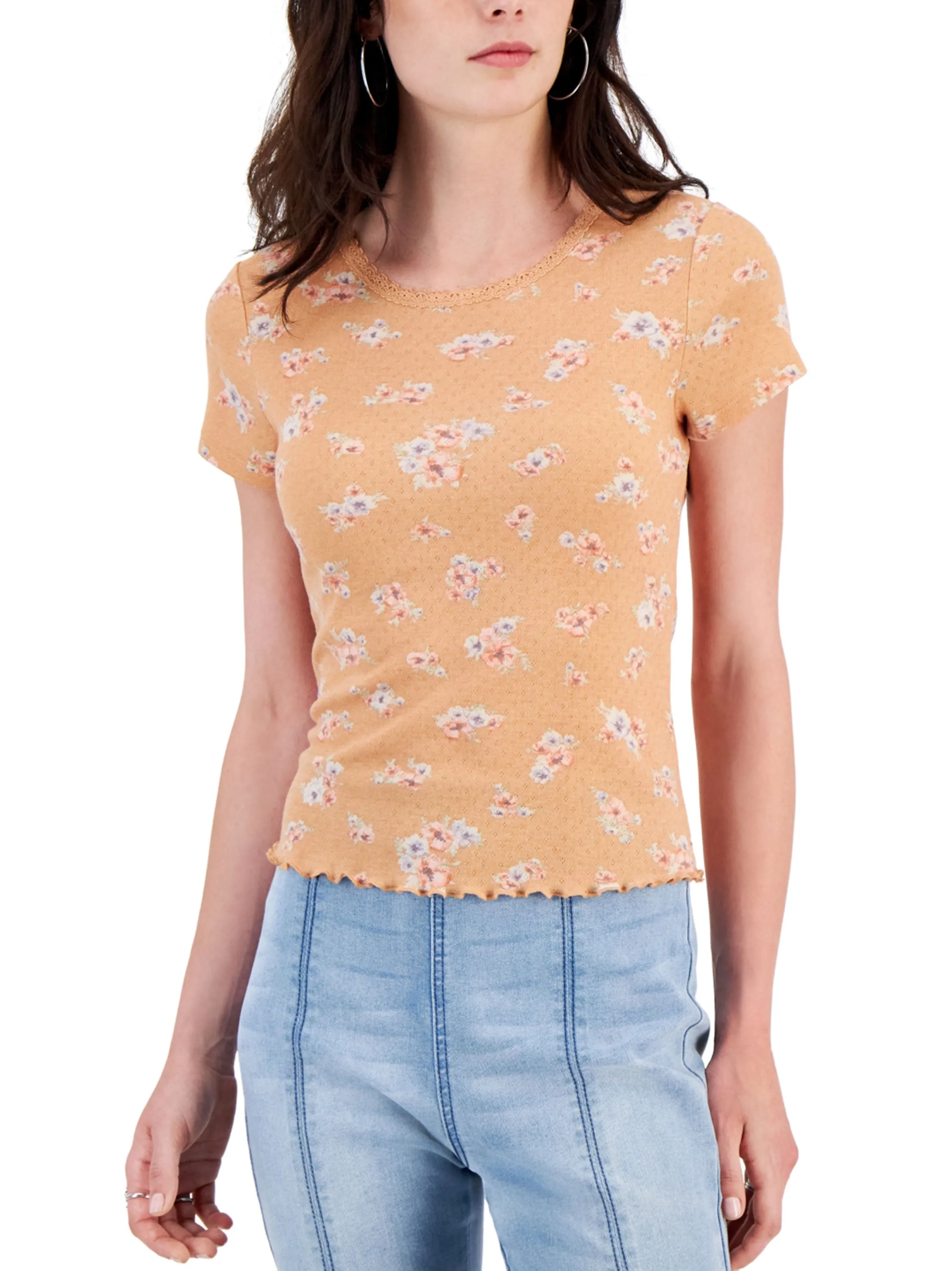 Women's Floral Printed T-Shirt,Peach