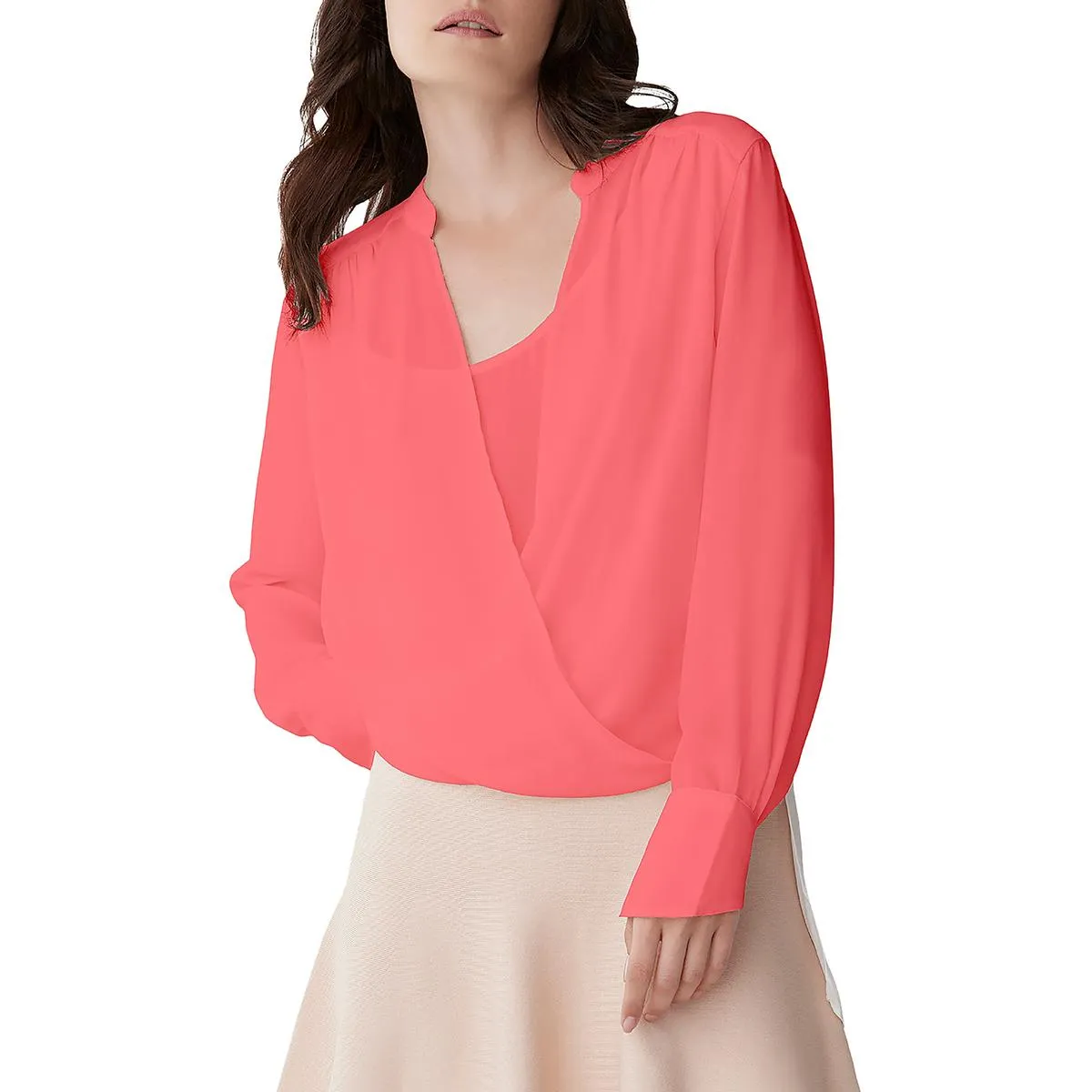 Womens Hi-Low Surplice Blouse