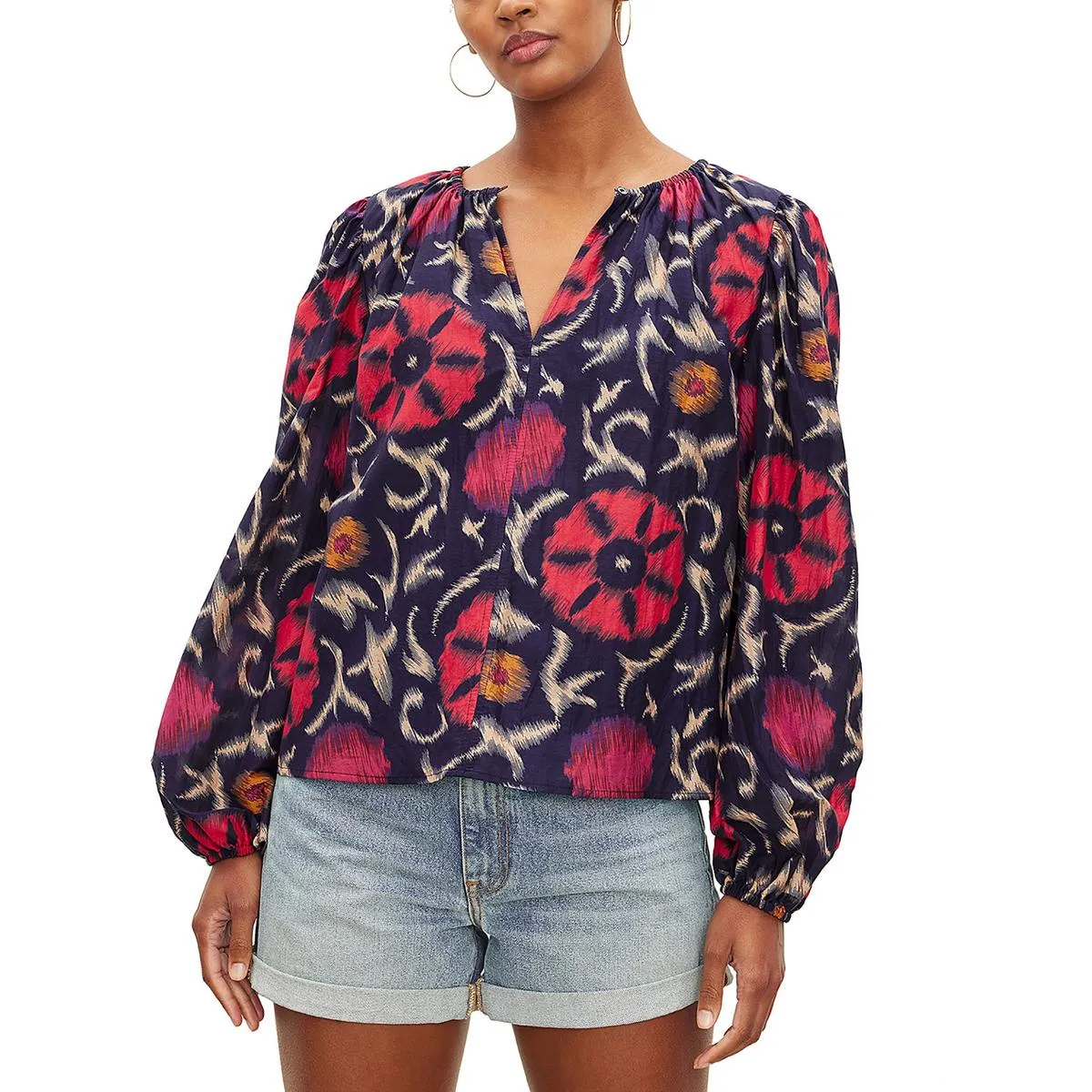 Womens Keyhole Long Sleeve Blouse