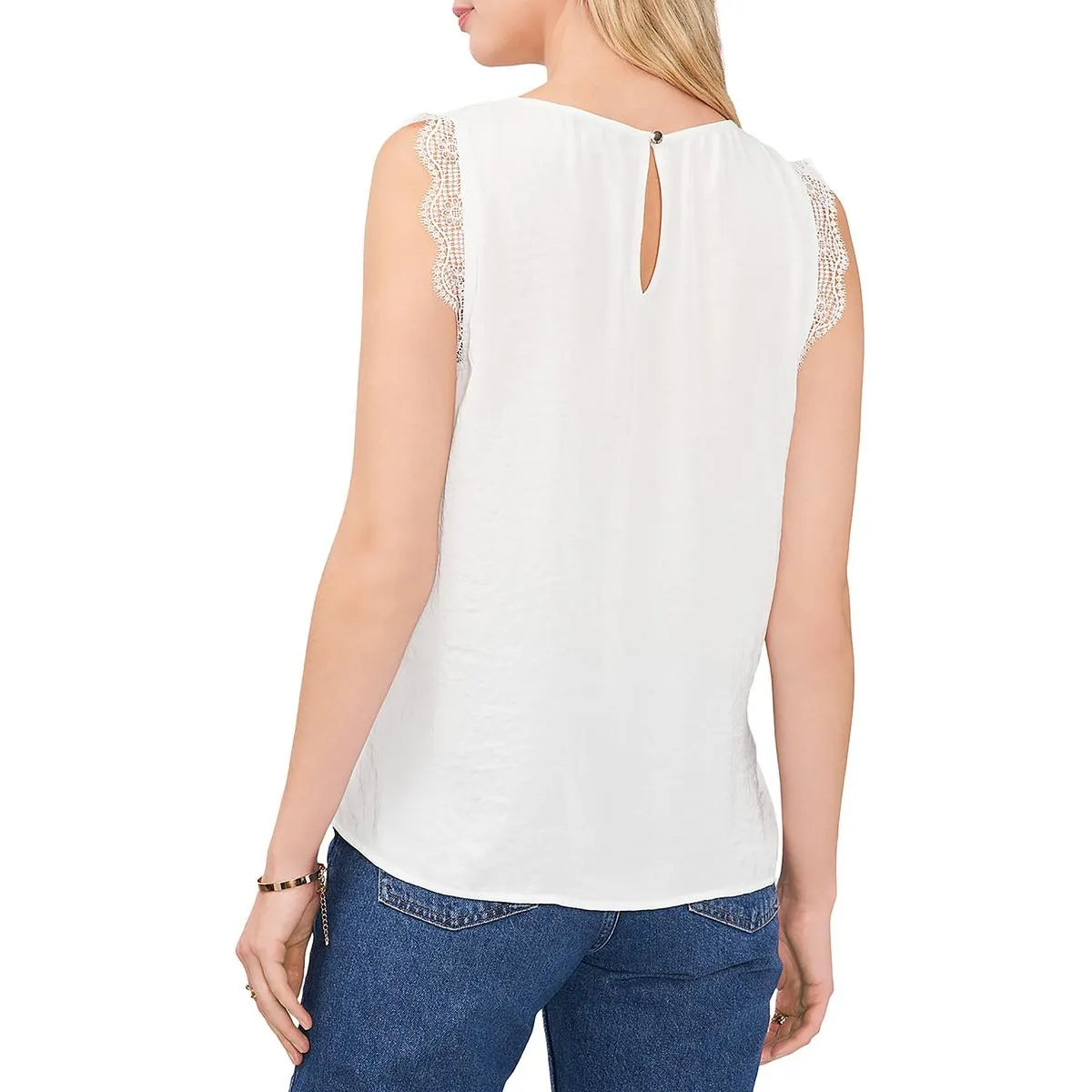 Womens Lace Trim Cap Sleeve Blouse