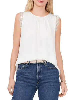 Womens Lace Trim Cap Sleeve Blouse