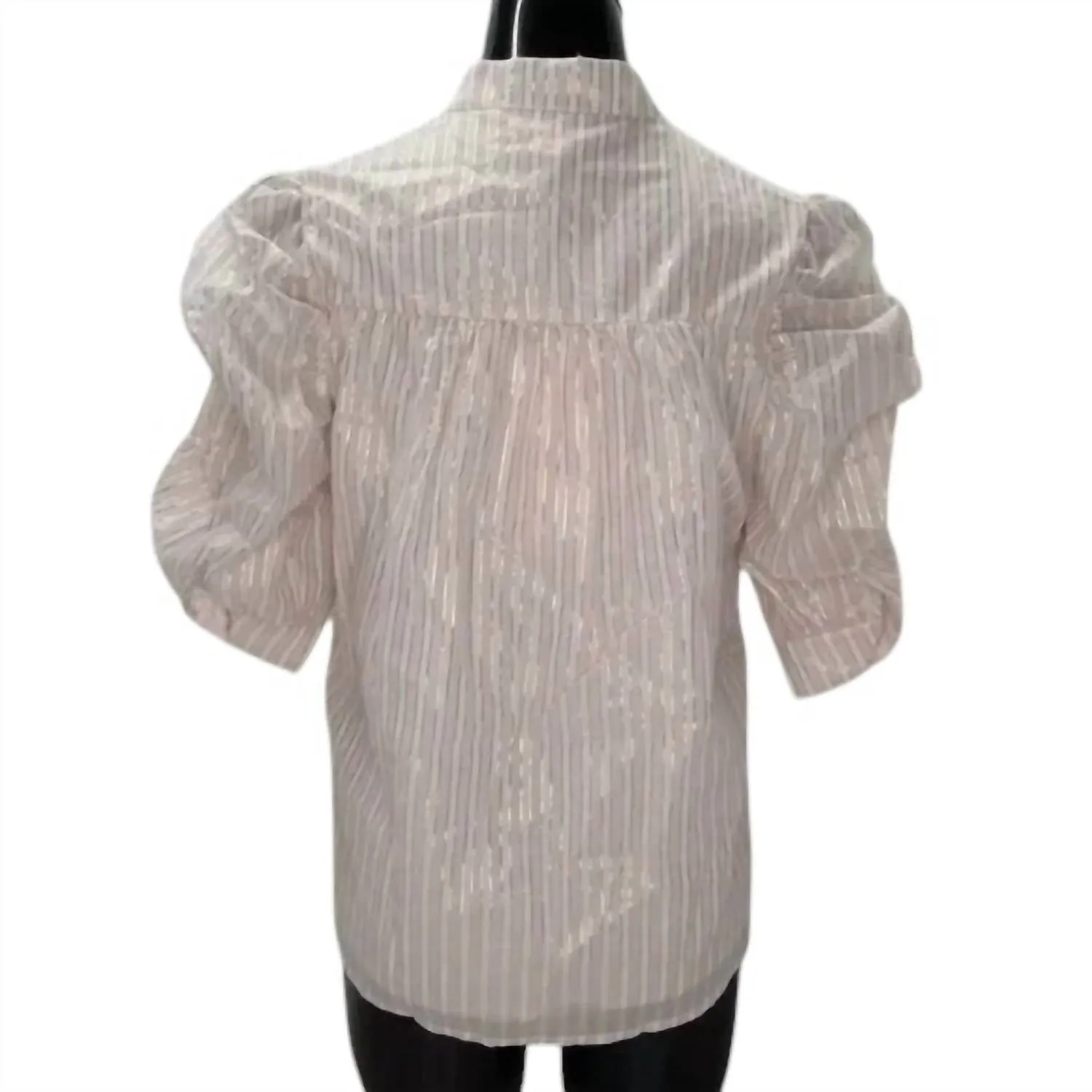 Women's Metallic Striped Puff Sleeves Button Top In Pink