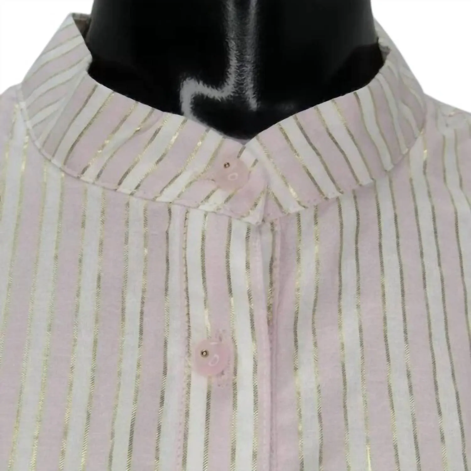 Women's Metallic Striped Puff Sleeves Button Top In Pink