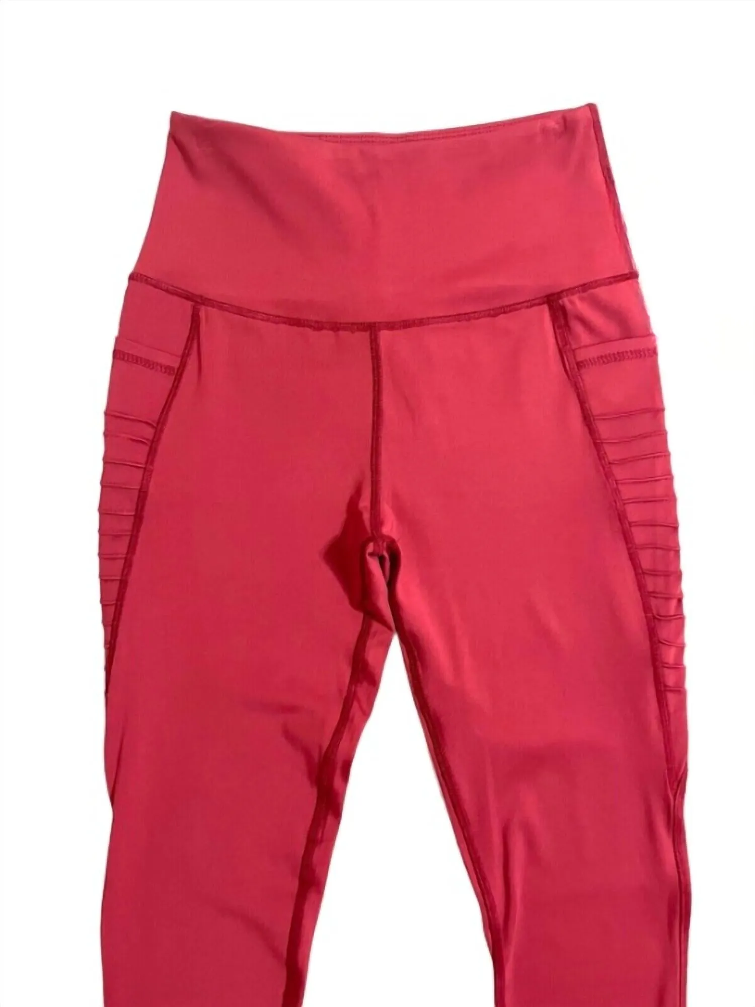 Women's Moto Side Pockets High Rise Capri Leggings In Red