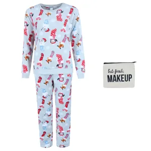 Women's Snowman Print Plush PJ Set