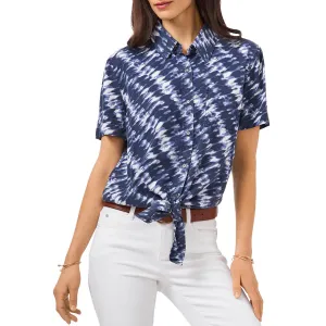 Womens Tie Dye Tie Front Button-Down Top