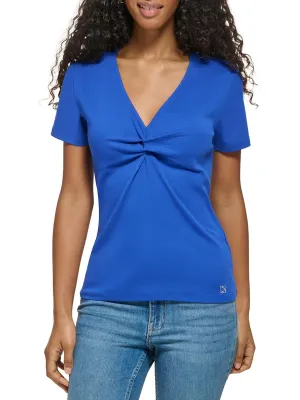 Womens Twisted V-Neck Pullover Top