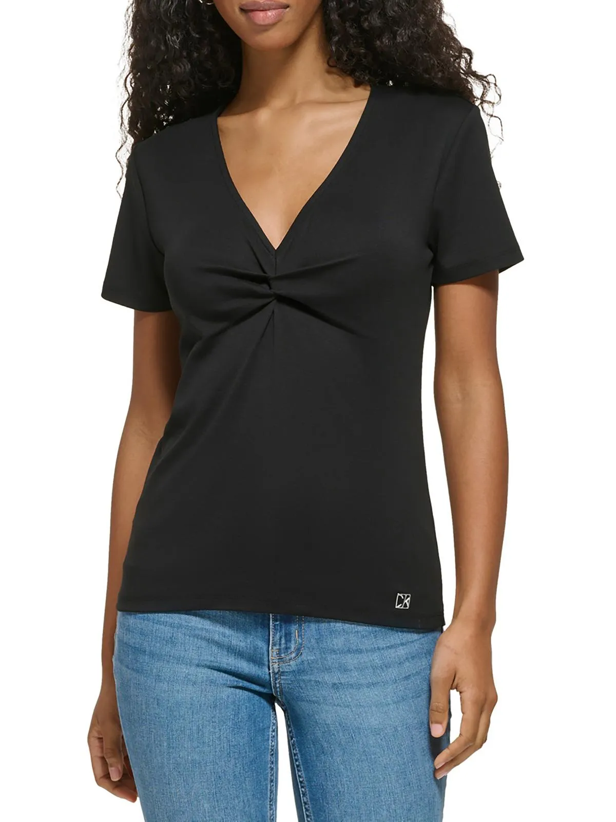 Womens Twisted V-Neck Pullover Top