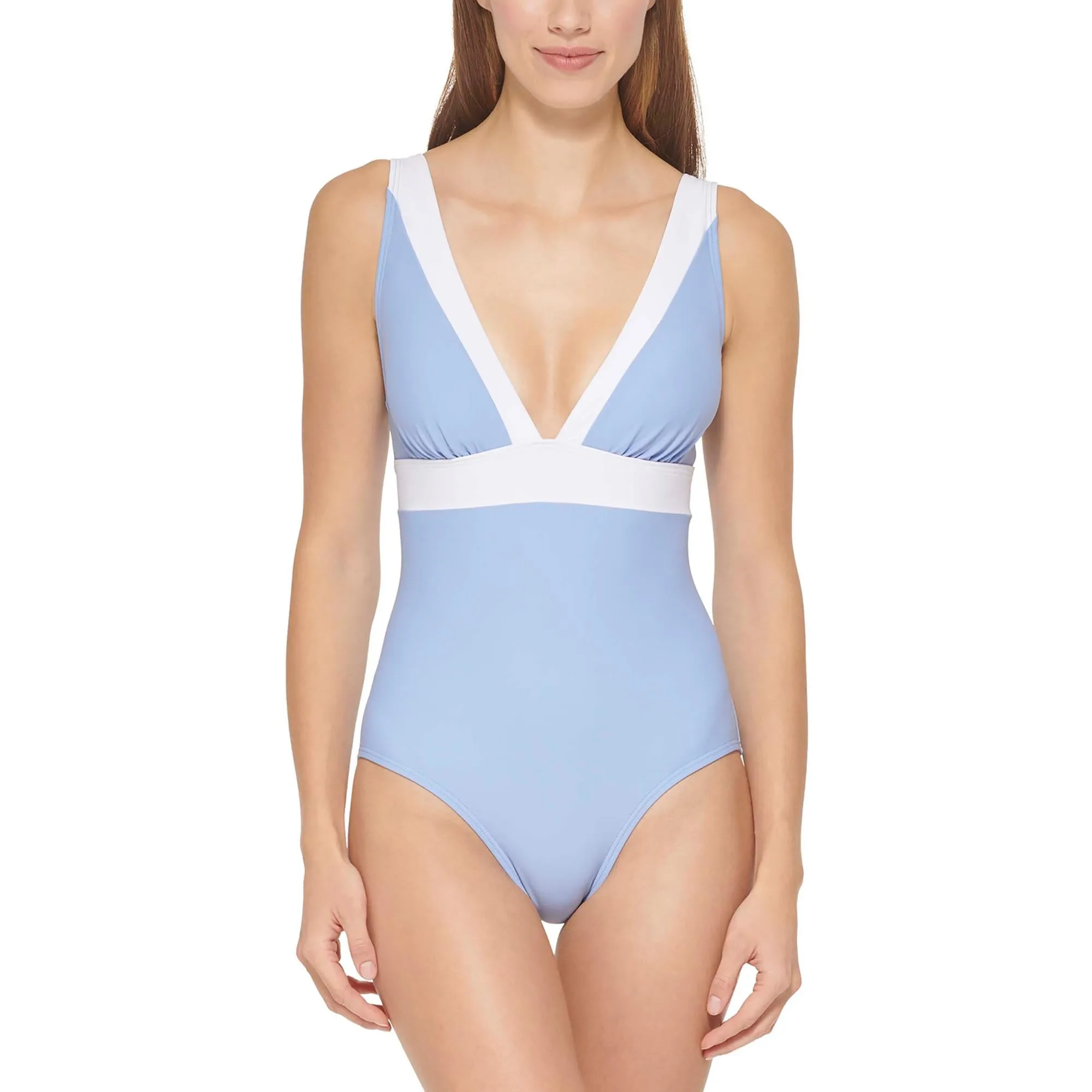 Womens Two Tone V-Neck One-Piece Swimsuit