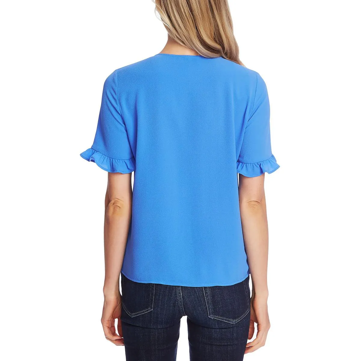 Womens V-Neck Ruffled Button-Down Top