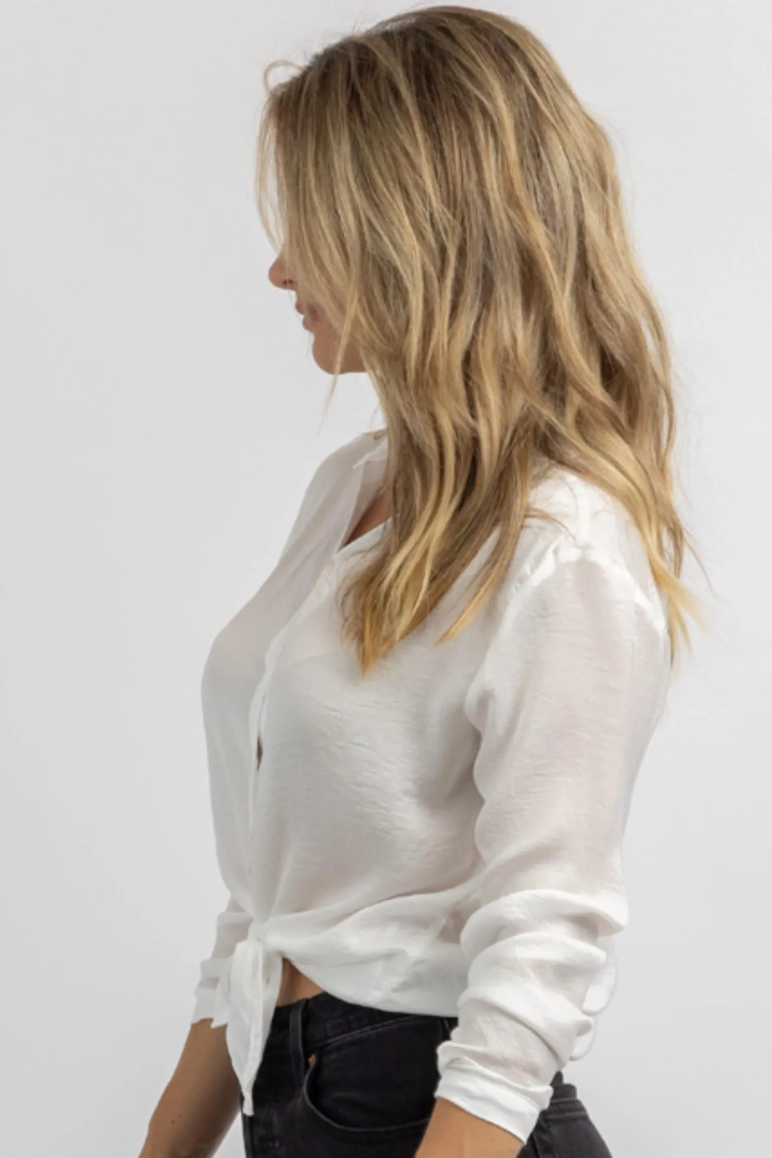 Woven Silky Button Down In White