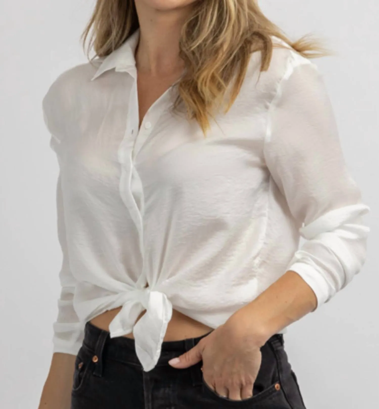 Woven Silky Button Down In White