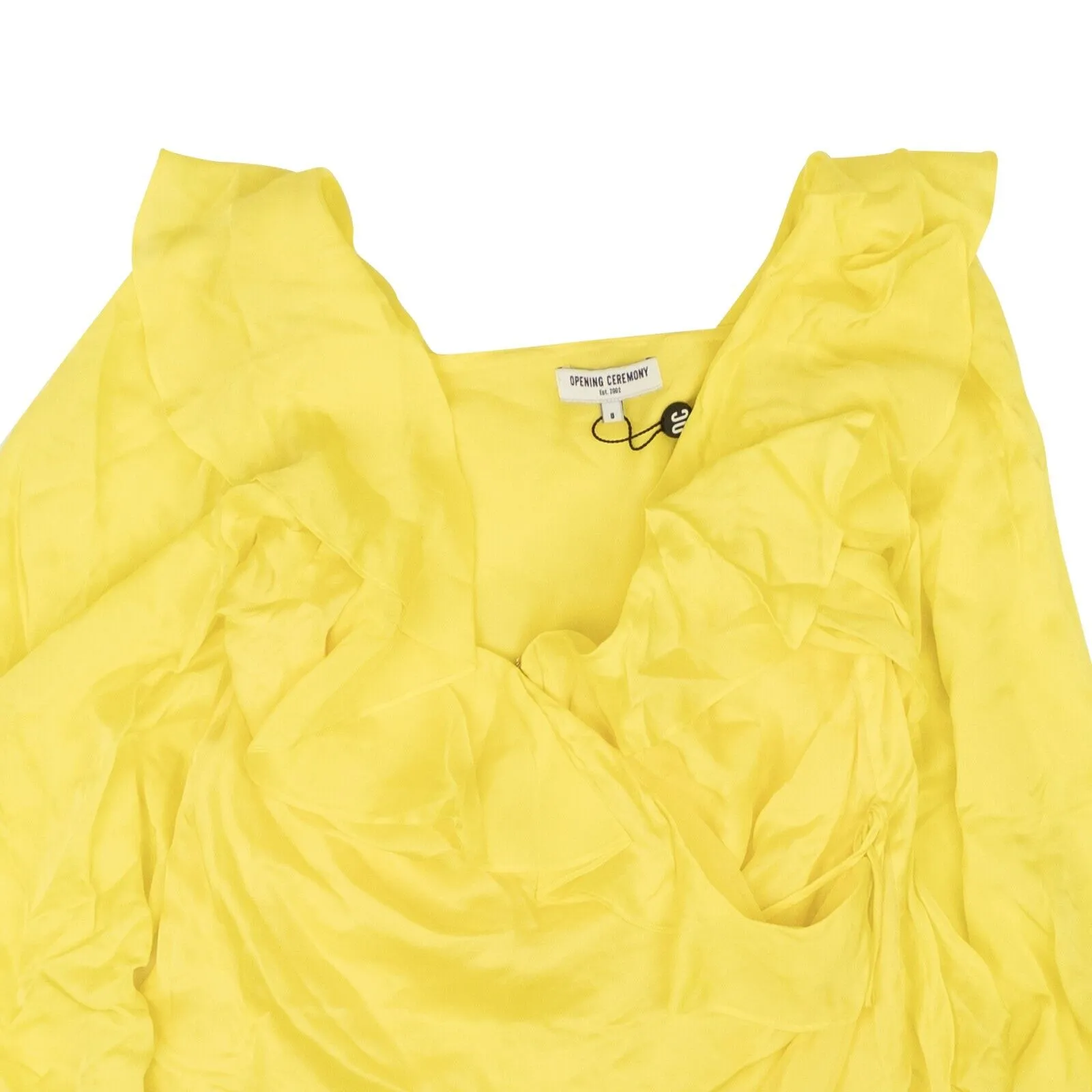 Yellow Silk Cascade Wrap Top Blouse